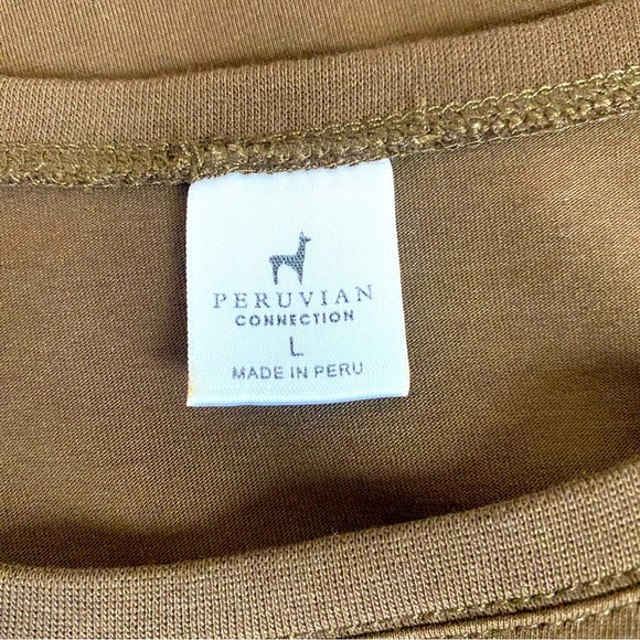 Peruvian Collection Brown Pima Cotton Long Sleeve Tee Shirt Size L - Picture 4 of 5